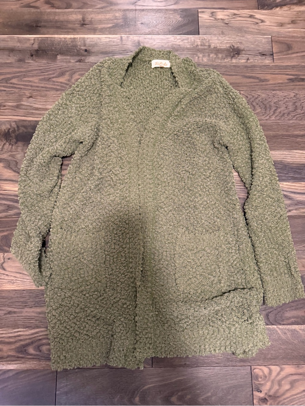 Listicle Olive Bouclé Open-Front Cardigan